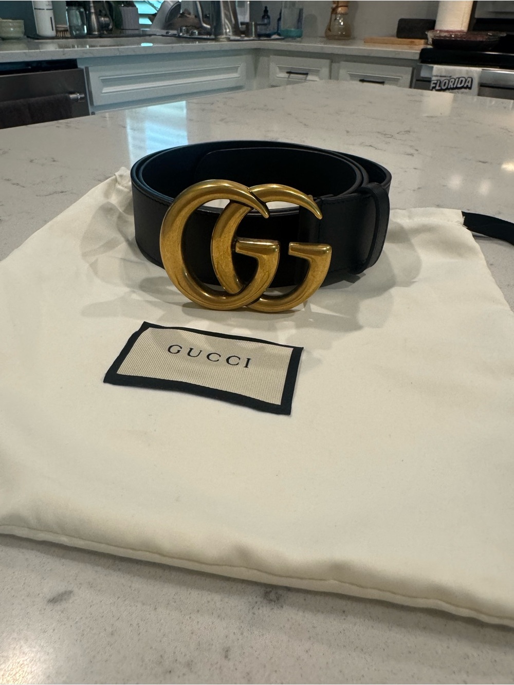 Like-New Gucci GG Marmont Double G Belt - Black Leather 105/42